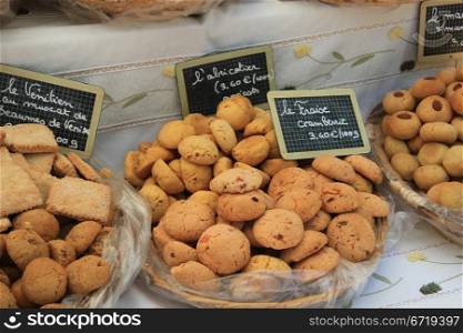 Luxury biscuits on a French market in the Provence
