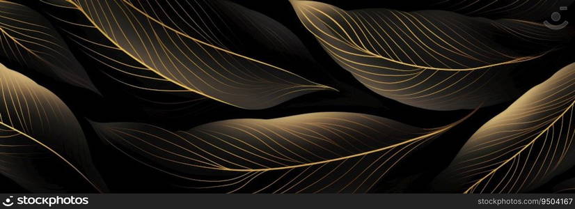 Luxury black and gold floral line background