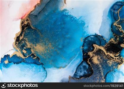 Luxury blue abstract background of marble liquid ink art painting on paper . Image of original artwork watercolor alcohol ink paint on high quality paper texture .. Luxury blue abstract background of marble liquid ink art painting on paper .