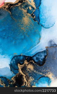 Luxury blue abstract background of marble liquid ink art painting on paper . Image of original artwork watercolor alcohol ink paint on high quality paper texture .. Luxury blue abstract background of marble liquid ink art painting on paper .