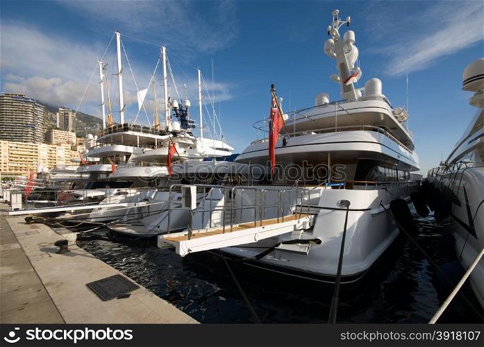 Luxury boats, docked in Monte Carlo&#39;s harbour, Monaco