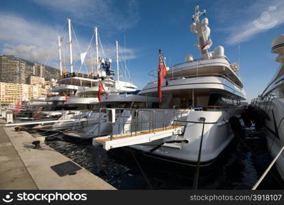 Luxury boats, docked in Monte Carlo&#39;s harbour, Monaco