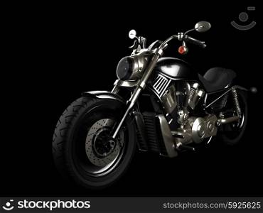 luxury chopper motorbike in dark studio