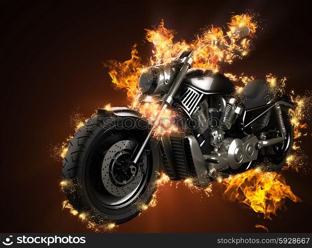 luxury chopper motorbike in fire