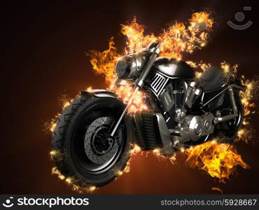 luxury chopper motorbike in fire