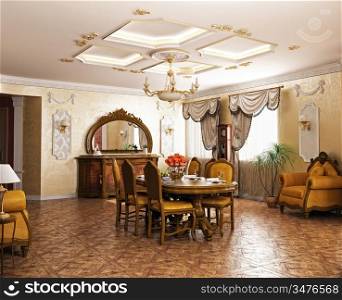 luxury classic -style interior of living room (3D rendering)