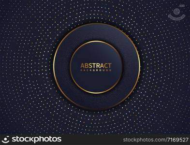 Luxury dark background with glitters and circle shape, golden pattern, halftone gradients. Modern luxury style. Vector illustration