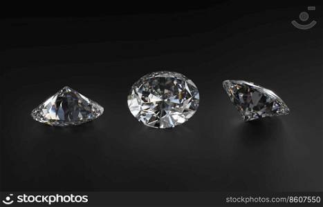 Luxury diamonds on black background. 3d render