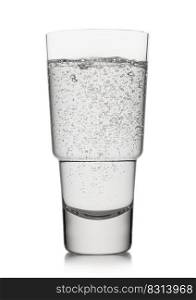 Luxury Glass of natural mineral sparkling water on white.