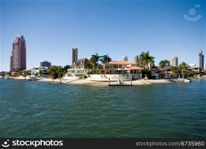 Luxury homes on a waterway, Surfers Paradise, Queensland, Australia