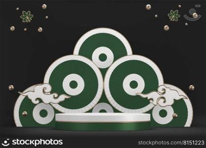 Luxury japan green podium decoration suitable for products.3D rendering