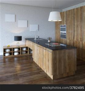 Luxury Kitchen Cabinet (Wooden Furniture) Perspective View