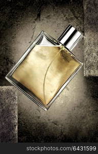 Luxury male perfume in a transparent spray bottle.