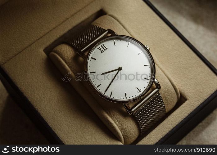 luxury men's watch in a gift box. Accessories for a businessman.. luxury men's watch in a gift box. Accessories for a businessman