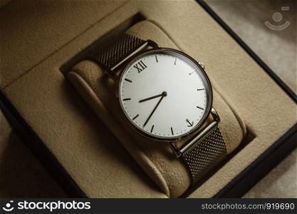 luxury men's watch in a gift box. Accessories for a businessman.. luxury men's watch in a gift box. Accessories for a businessman