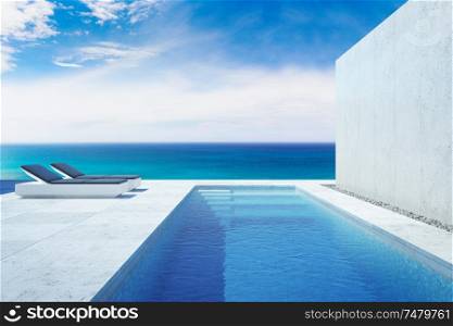 luxury modern backyard with a swimming pool, 3d rendering
