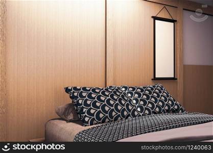 Luxury modern Japanese style bedroom mock up, Designing the most beautiful. 3D rendering