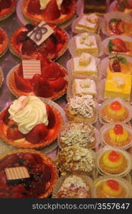 Luxury pastry on display in a French shop