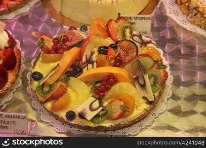 Luxury pastry on display in a French shop