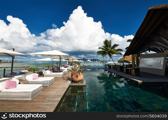 Luxury poolside jetty at Seychelles