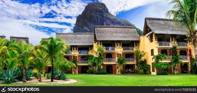 Luxury resort territory. Le Morne beach, Mauritius island