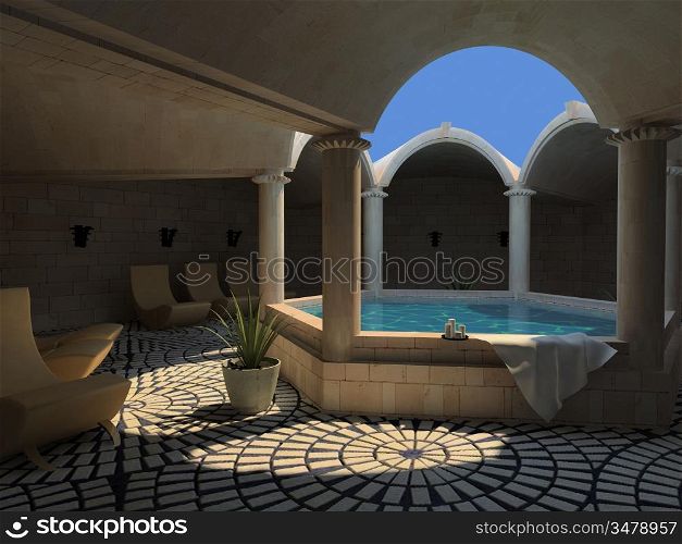 luxury spa hotel interior (3D rendering)