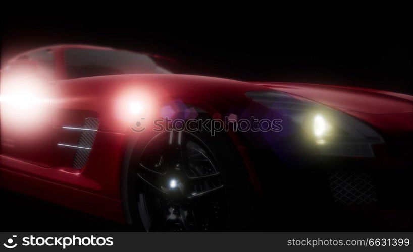 luxury sport car in dark studio with bright lights