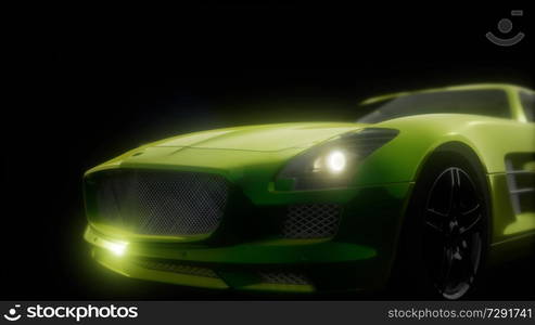 luxury sport car in dark studio with bright lights