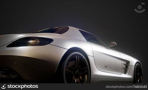 luxury sport car in dark studio with bright lights