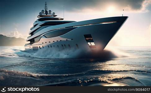 Luxury superyacht sailing in the sea. Generative AI. High quality illustration. Luxury superyacht sailing in the sea. Generative AI