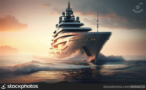 Luxury superyacht sailing in the sea. Generative AI. High quality illustration. Luxury superyacht sailing in the sea. Generative AI