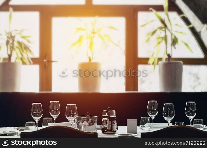 Luxury table setting near window, luxury event concept