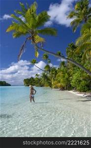 Luxury vacation at a tropical lagoon on Tapuaetai  One Foot Island  in Aitutaki Lagoon in the Cook Islands in the South Pacific.