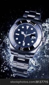 luxury watch with splash water.