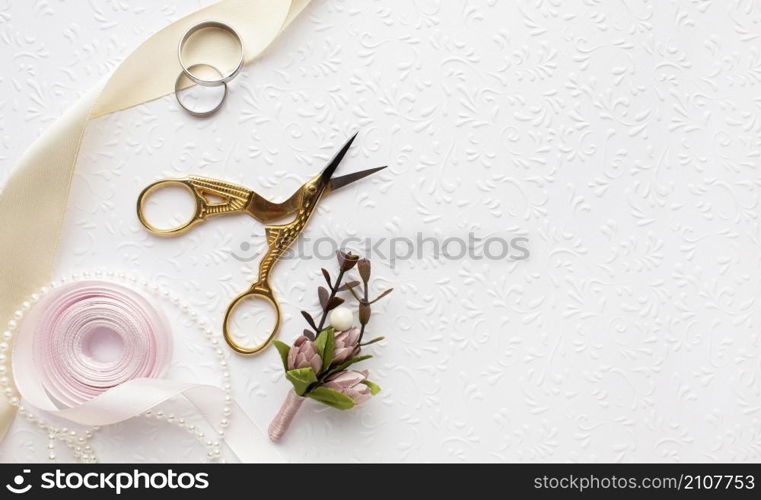 luxury wedding concept with scissors ribbon