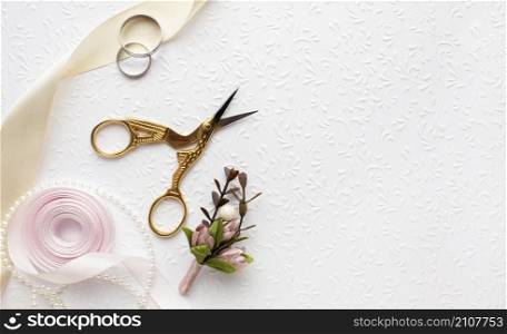 luxury wedding concept with scissors ribbon