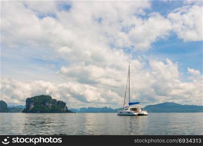 luxury white yacht in the beautiful bay of Thailand in Krabi province