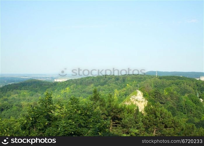 lviv bald mountain at summer, aerial view