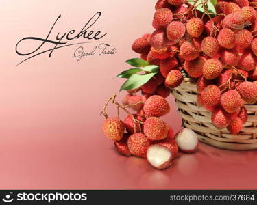 Lychee on red solid background with text