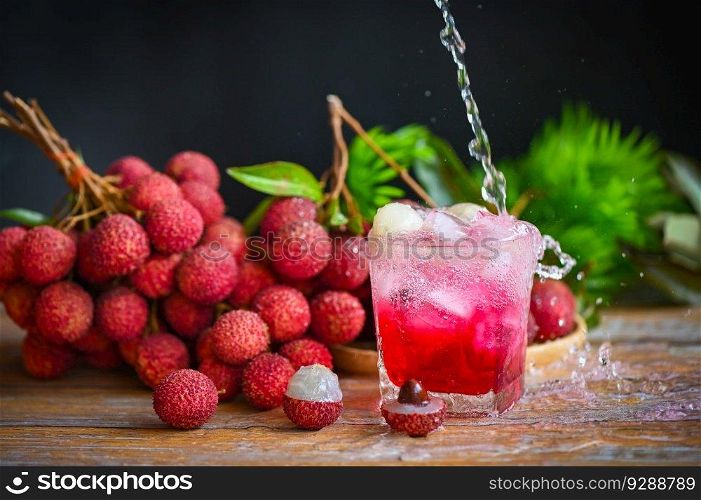 lychees on table, fresh ripe lychee fruit tropical fruit lychee juice drink with sweet soda in glass - lychee smoothie food and drink fruit juice