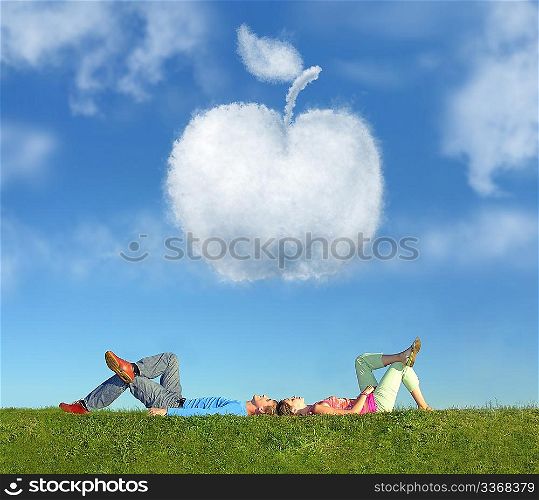 lying couple on grass and dream apple collage