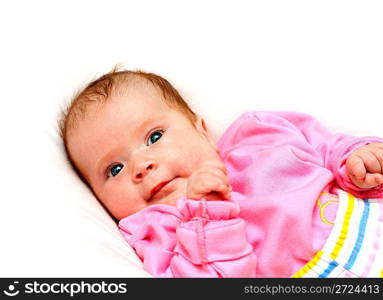 lying newborn baby girl close-up portrait