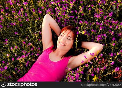Lying on flowers
