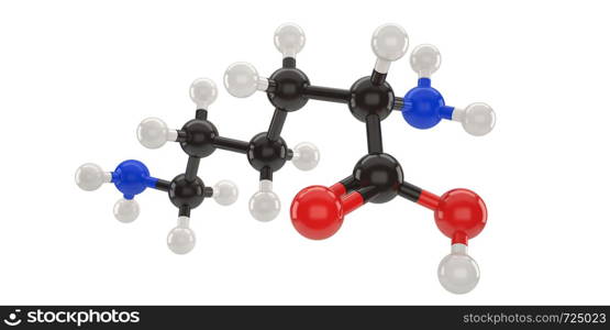 Lysine molecule structure 3d illustration with clipping path