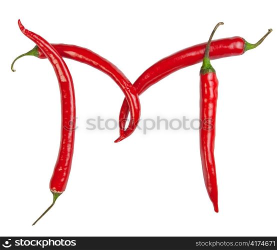 M letter made from chili, with clipping path