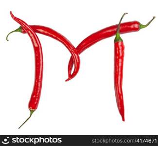 M letter made from chili, with clipping path