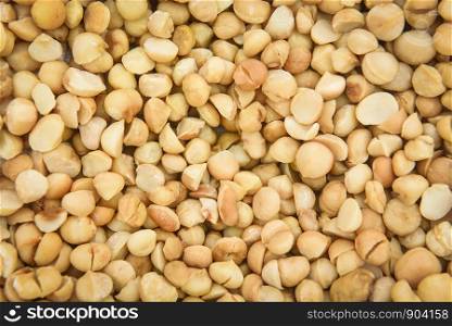 Macadamia nuts texture Background with dried / Fresh macadamia nut shelled from natural high protein for to drying