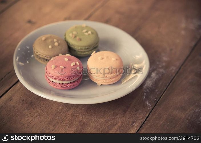 Macaron on the table.film style color effect