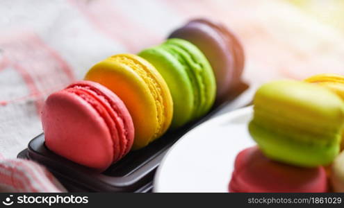 Macarons dessert small french cakes, Colorful macarons tasty sweet dessert cookie