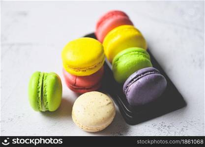 Macarons dessert small french cakes, Colorful macarons tasty sweet dessert cookie